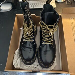 Black Leather Boots with Yellow Laces